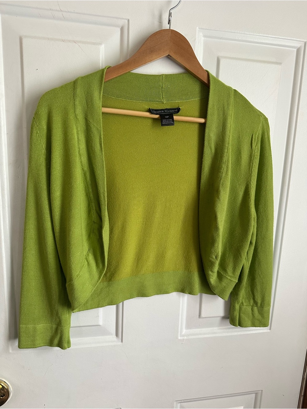 Jessica Howard Lime Green Cropped Open-Front Cardigan